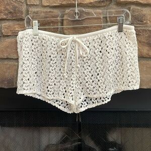 White see-through swimsuit coverup shorts with drawstring & elastic band. Large